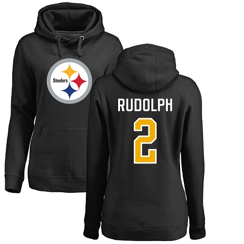 Women Pittsburgh Steelers Football #2 Black Mason Rudolph Name and Number Logo Pullover NFL Hoodie Sweatshirts